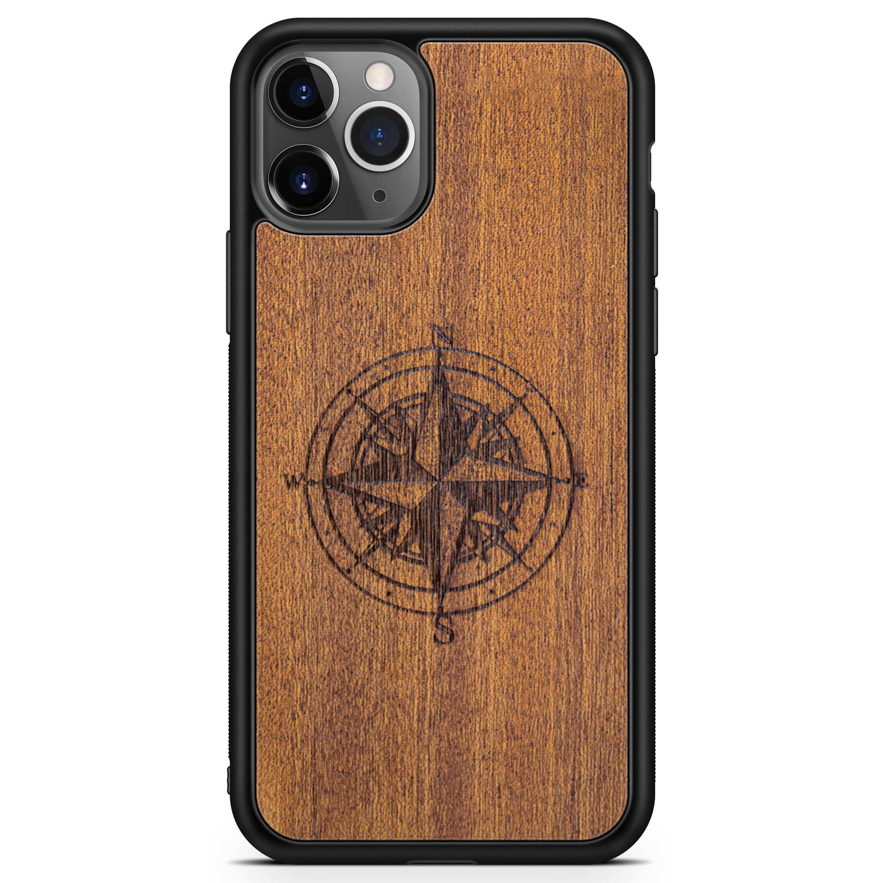 Compass Engraved Wooden iPhone, Samsung, Huawei Cases